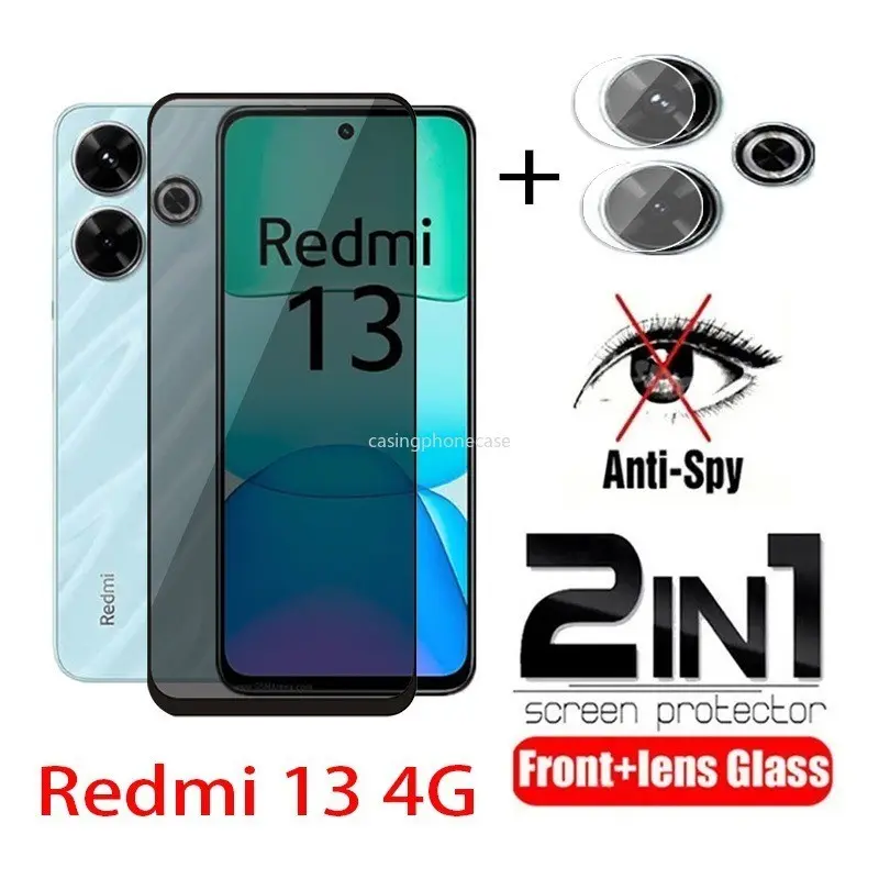 Bảo Vệ Màn Hình Camera, Thiết Kế 2 Trong 1, Dành Cho Xiaomi Redmi 13 4G Và Redmi13 2024, Bao Phủ Toàn Bộ, Kính Cường Lực Bảo Mật Chống Nhìn Trộm Phim Ống Kính Mặt Trước, Siêu Mỏng, Trong Suốt, Chống Trầy Xước, Trong Suốt
