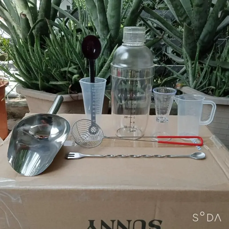 Combo 8 món dụng cụ pha chế: xúc đá, shaker 700ml, vợt múc topping, thìa bar 26cm, ca đong 100ml... 0