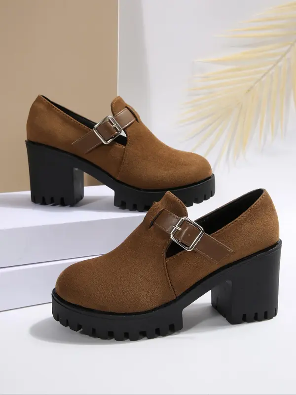 Women's Fashionable Solid Color Platform Mary Janes Shoes, Casual Comfortable Thick Sole Slip-on Shoes for Daily Wear, Female All-match Round Toe Shoes for Spring & Autumn, Girl 8