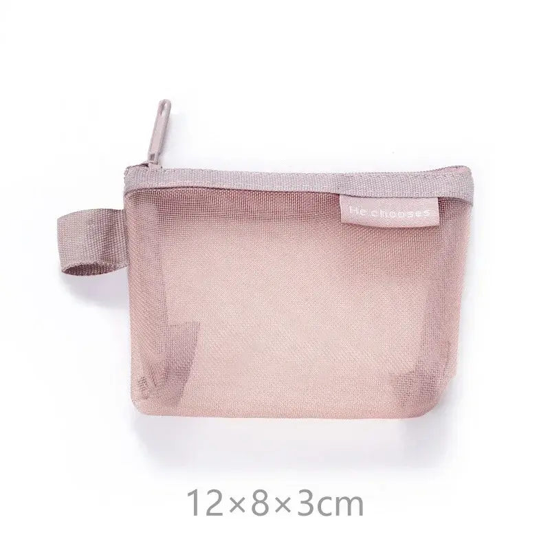 2PCS Triangle Mesh Nylon Visible Large-capacity Coin Bags Purses ID Credit Card Holder Pouch Key Earphone Makeup Toiletry Storage Bag