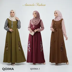 Gamis Amanda Qoima Bordir Rayon Twill Premium (KOMBINASI RANDOM )(Free Pouch, Goodie Bag)