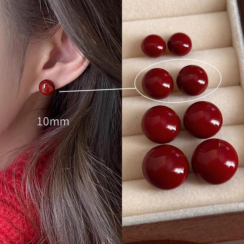 Product Introduction of Ankela Red Steamed Bread Pearl Stud Earrings for Women Light Luxury Minority Simple All-Matching Graceful Bread Bead Beanie Earrings Earrings 22