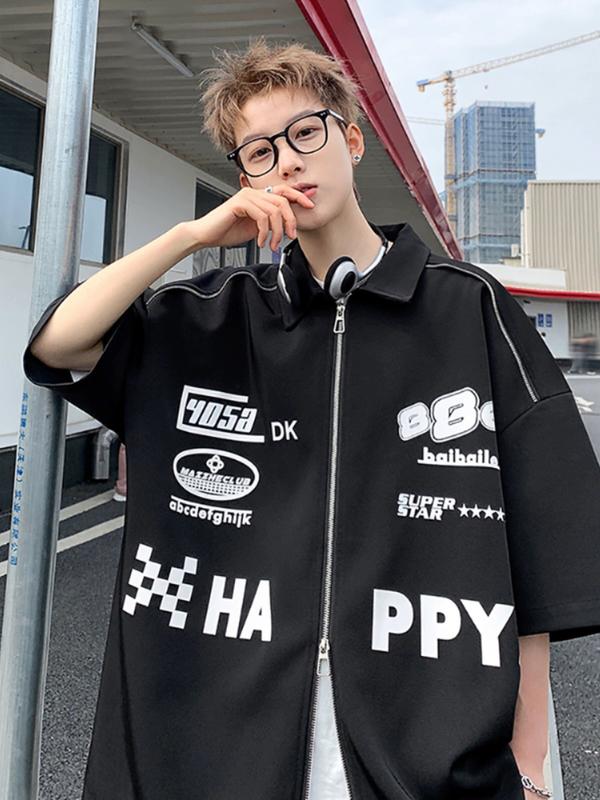 Áo thun cài khóa Unisex Cộc Tay HAPPYS Siêu Cá Tính, Áo Sơ Mi zip Nam Nữ Chất Liệu Vải Umi Hàn in hình siêu đẹp