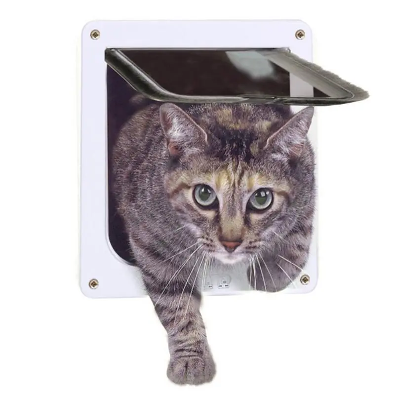 4 Way Lockable Dog Cat Door Kitten Security Flap Door Puppy Plastic Gate ABS Plastic S/M/L Animal Small Pet Supplies Products
