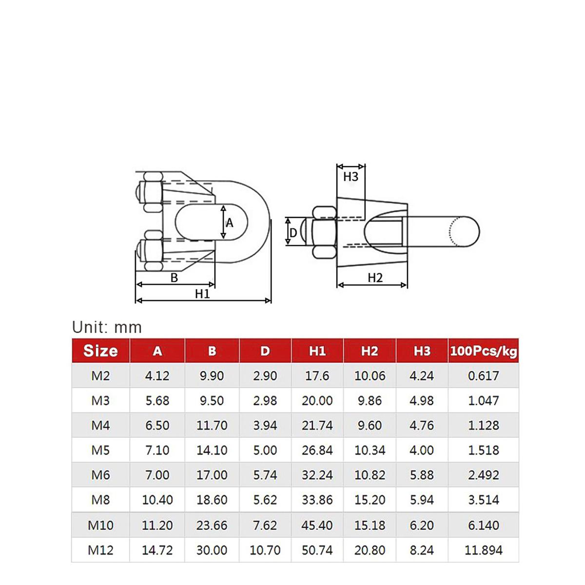 SS 304 Klem Seling Kuku Macan 5Pcs Wire Rope Clip Anti Karat 2-12mm M2-M12 Penjepit Tali Kawat Sling Stainless Galvanis Crimp Ferrule Kuat Serbaguna untuk Konstruksi Industri Rumah Ready Stock