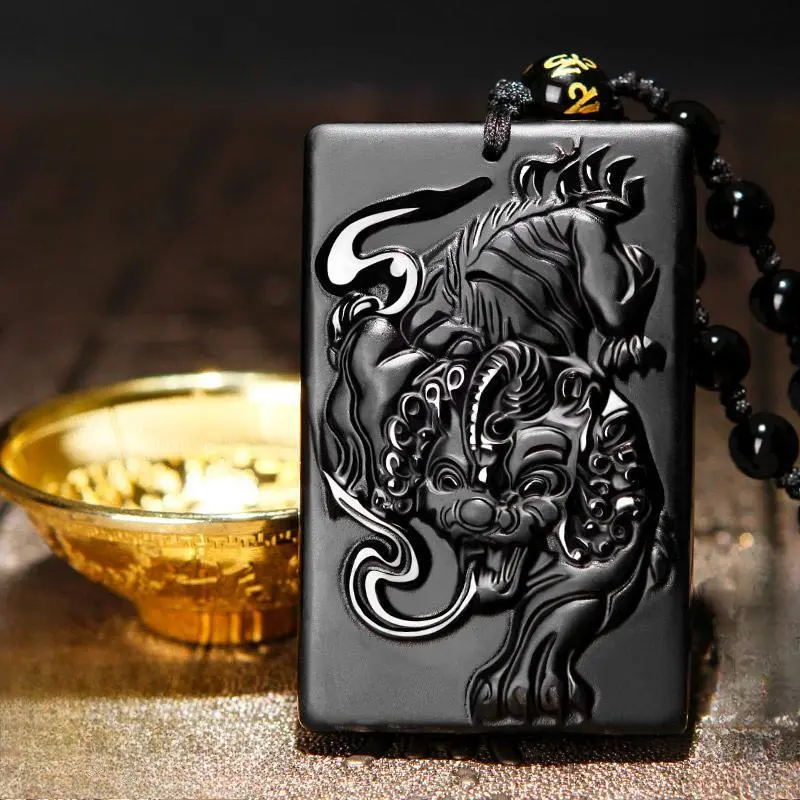 Mặt Dây Chuyền Tỳ Hưu Chúa, Tự Nhiên Vàng Đen Và Obsidian Đen, Vòng Cổ Tỳ Hưu Obsidian Nam Và Nữ, Đồ Trang Sức