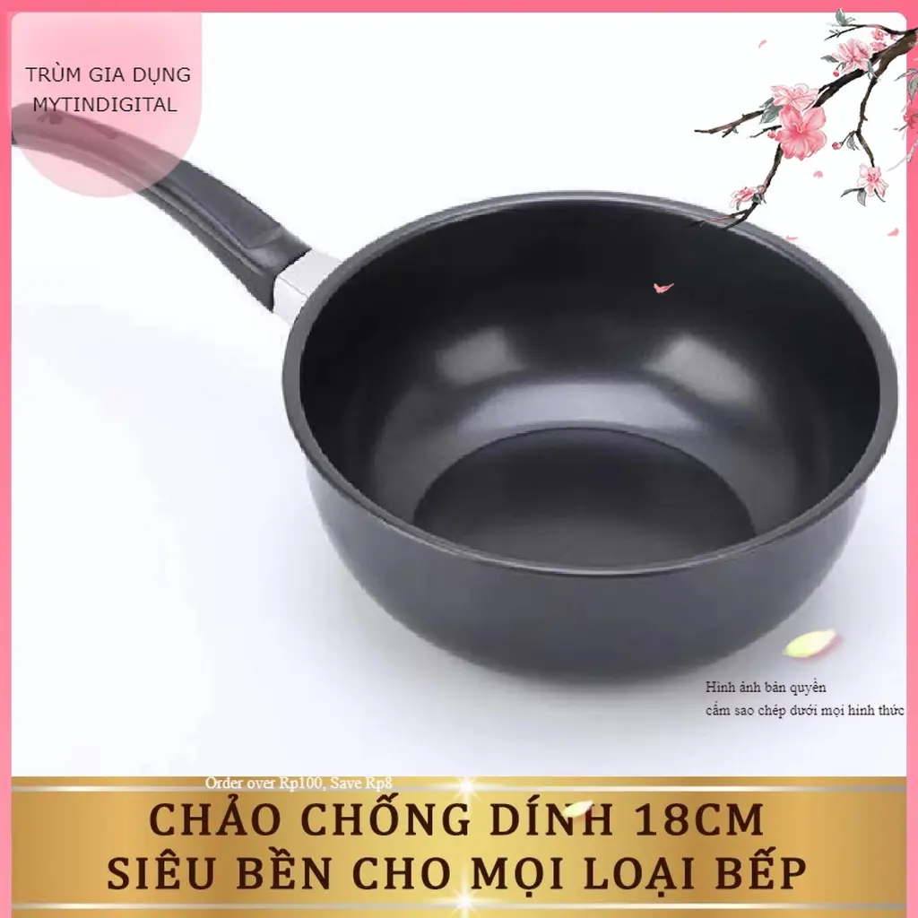 Chảo sâu lòng chống dính 18cm cán nhựa