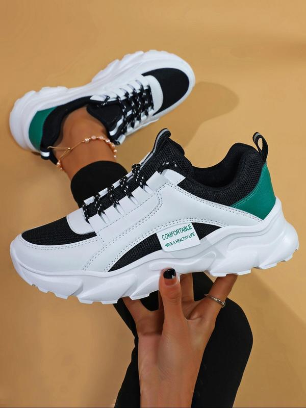 Women's Summer 2024 New Arrival Colorblock/Solid Color Front Low Top Platform Sneakers, Comfortable Running Sports Shoes, Chunky Walking Runner Footwear, 3