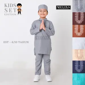 baju koko anak setelan pakistan anak tanggung bahan poli katun usia est 4-12 tahun free peci Abu Celana