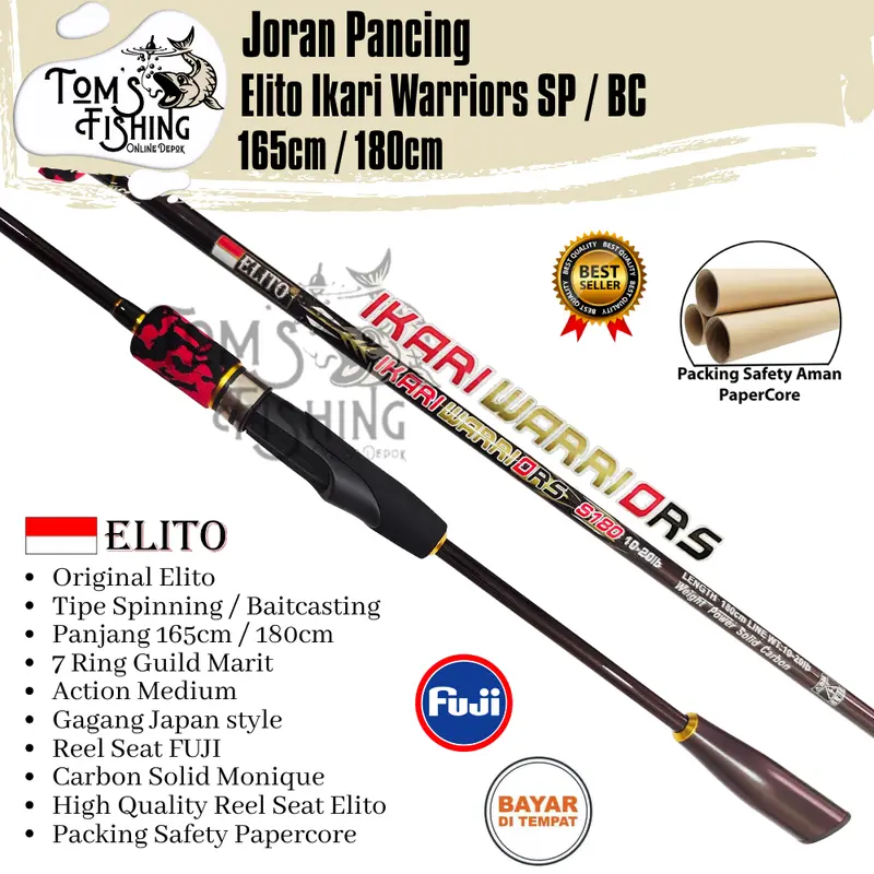 Joran Pancing ELITO IKARI WARRIORS 165cm / 180cm ( 7-15lbs sd 10-20lbs ) FUJI Carbon Solid - Toms Fishing 1