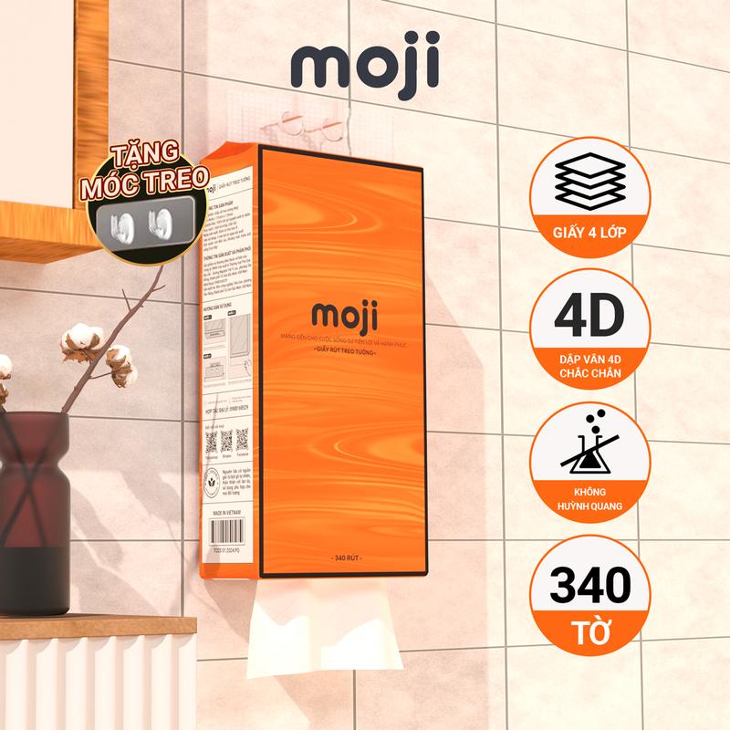 Khăn giấy rút treo tường MOJI, thùng 4 túi giấy vệ sinh 4 lớp tặng kèm móc treo tiện lợi 1360 tờ 4 lớp bằng bột gỗ nguyên sinh mềm mại không chất tẩy trắng