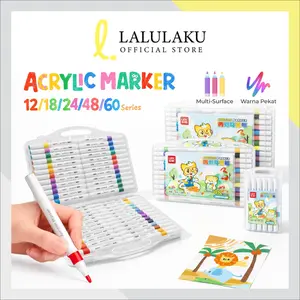 Lalulaku Acrylic Marker Round Head Set 12/18/24/48/60 Spidol Akrilik Mewarnai Pulpen Highlight
