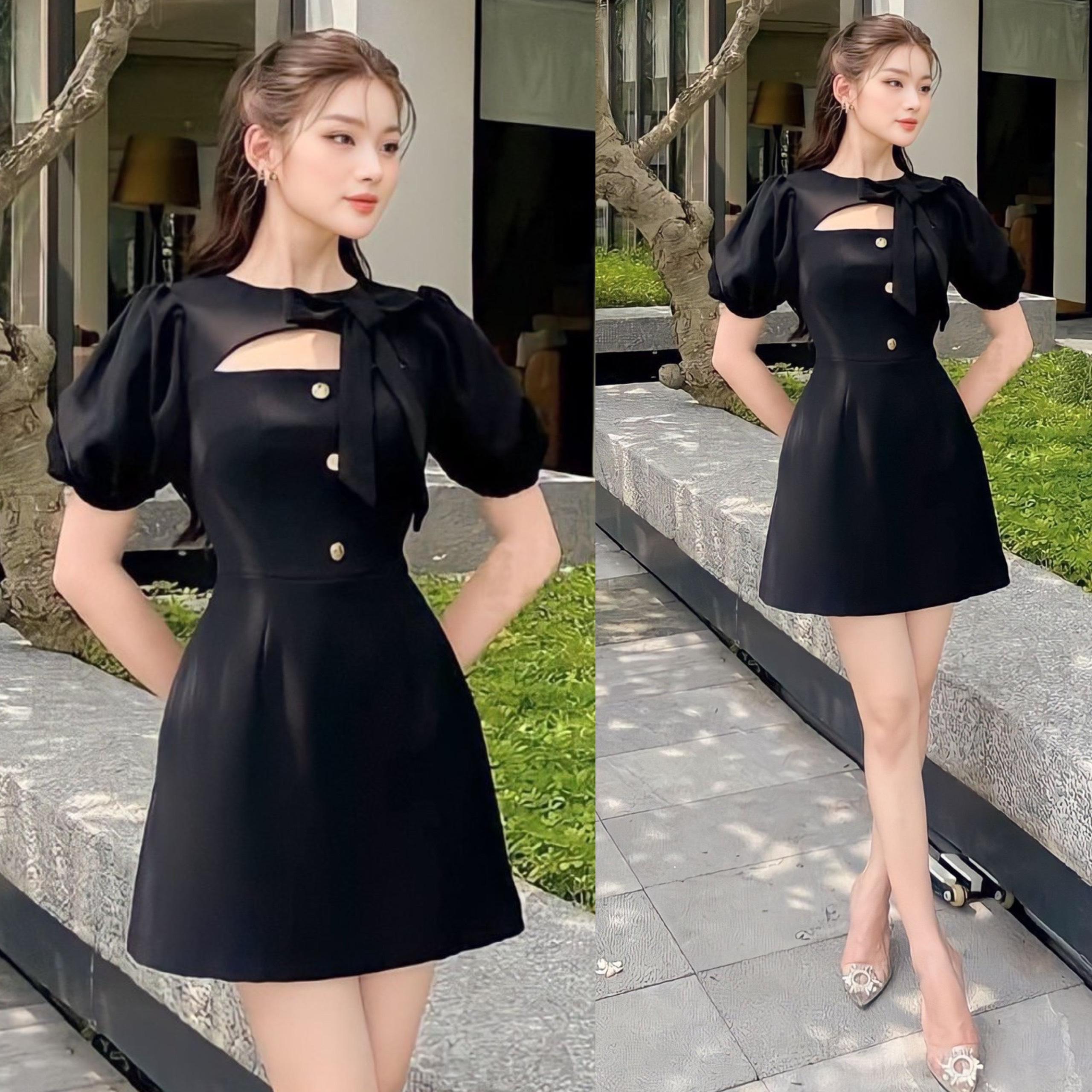 Thời Trang Bigsize Váy Dự Tiệc Cho Nữ Vải Cotton Lạnh Cao Cấp Thanh lịch 50 - 100Kg Dress Women Đen - A.1199