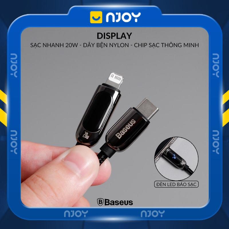 Cáp Sạc Nhanh 20W Baseus Có Màn Hình Led Chân Cắm Type C Cho Điện Thoại iPhone 14 Pro Max 13 12 11