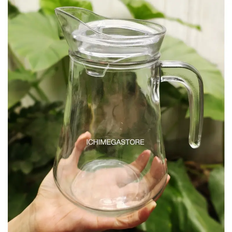 ICHIMEGASTORE Picher Pitcher Water Jug 1000 ml Tempat Air Minum Kaca Pitcher Kaca 1 Liter dengan Tutup 0