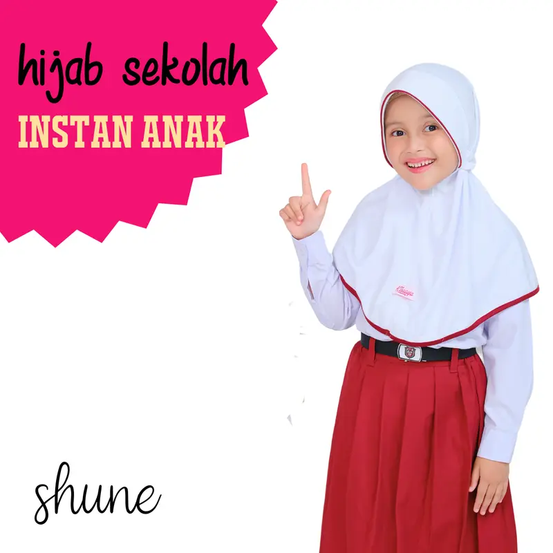 Hijab sekolah instan anak bermotif dengan tali kerut 0