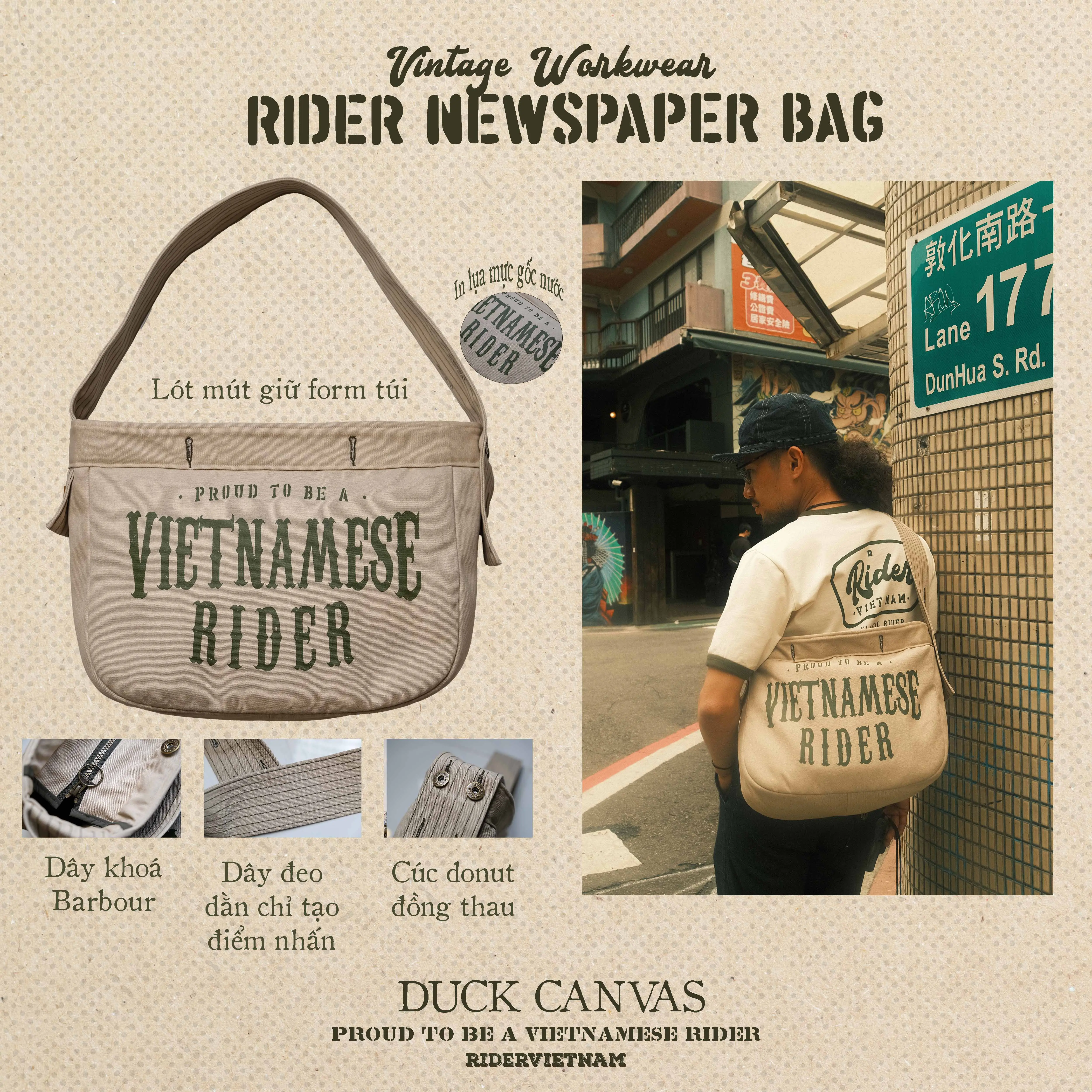 Túi đeo chéo Rider Newspaper Bag - Phong cách cổ điển, workwear