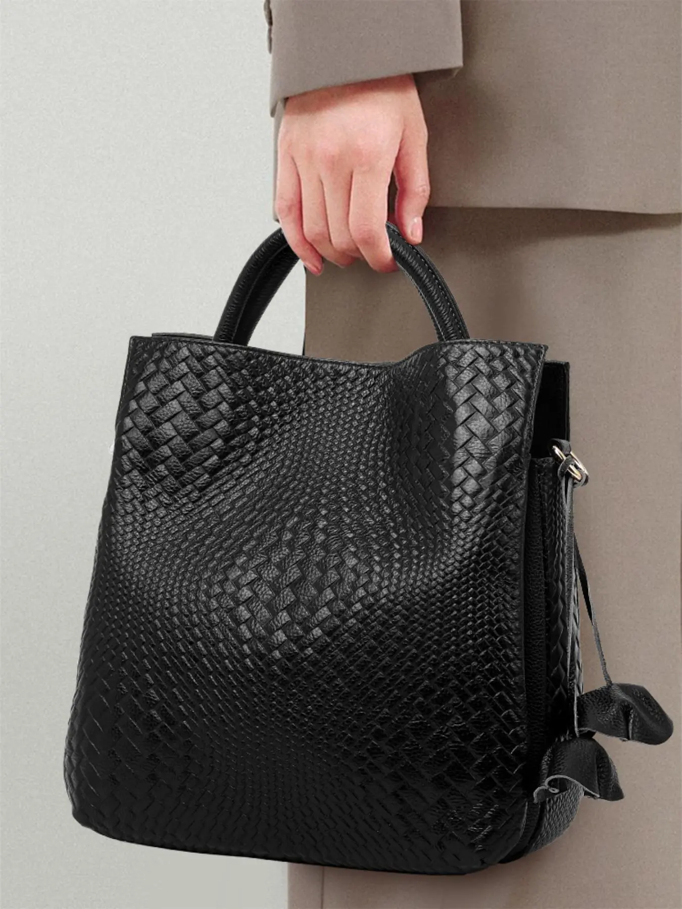 Women's Elegant Woven Pattern Handbag with Adjustable Shoulder Strap, Fashion Multi Inner Pockets Shoulder Bag, Casual Trendy Versatile Daily Commuting Bag