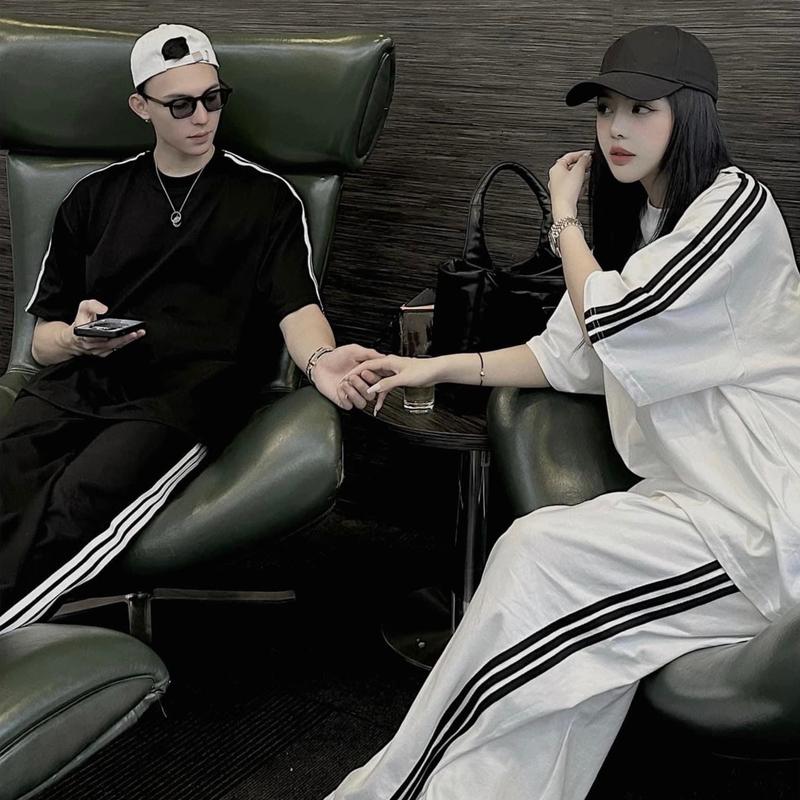 Bộ Quần áo thể thao cổ tròn quần suông phối sọc mpb nam và nữ MS34 Cotton Sport Top  Tập Thể Dục