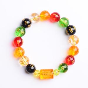 Gelang Tiga Sisi, Berbilang Warna, Diperbuat daripada Kaca, Manik Mantra Enam Perkataan, Sesuai untuk Lelaki dan Wanita, Manik Solat Buddha, Kristal, dengan Gerakan