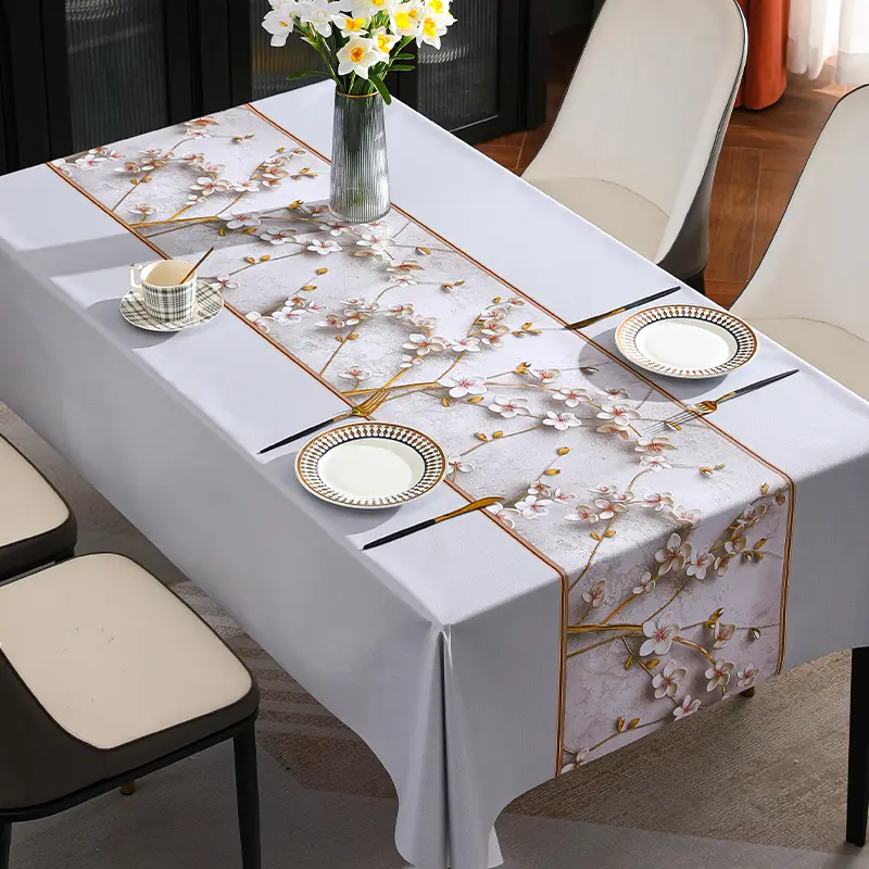 Khăn Trải Bàn PVC Họa Tiết Cành Đào Chống Thấm Nước Chống Thấm Dầu Trải Bàn Ăn Khăn Trải Bàn Cà Phê Gia Đình 5
