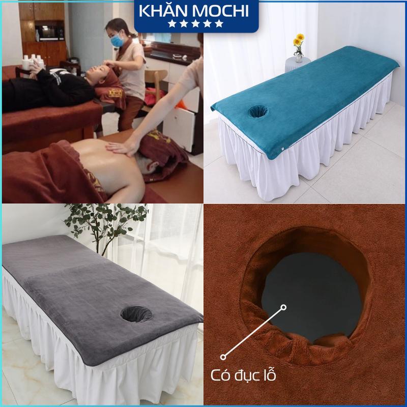 Khăn trải giường 90x190cm massage spa, gội đầu CÓ ĐỤC LỖ hàng dày dặn không ra màu dùng được đắp người