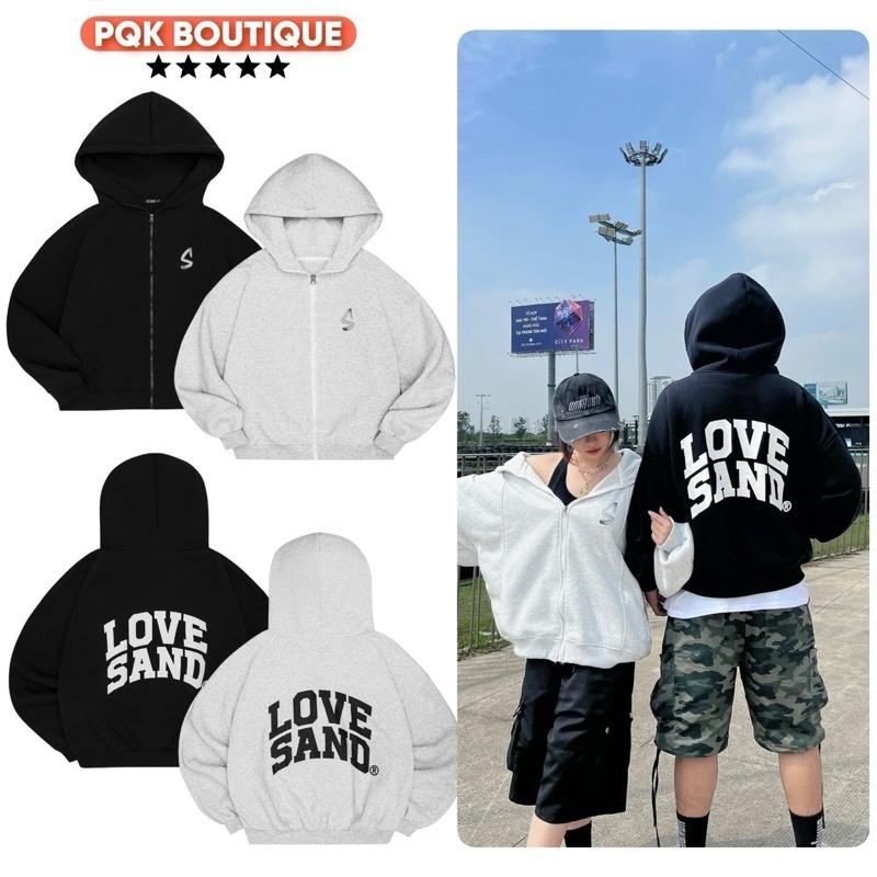 Áo Khoác Hoodie Dây Kéo Nam Nữ Form Rộng Cổ Cao LOVE SAND Màu Xám Tiêu / Đen