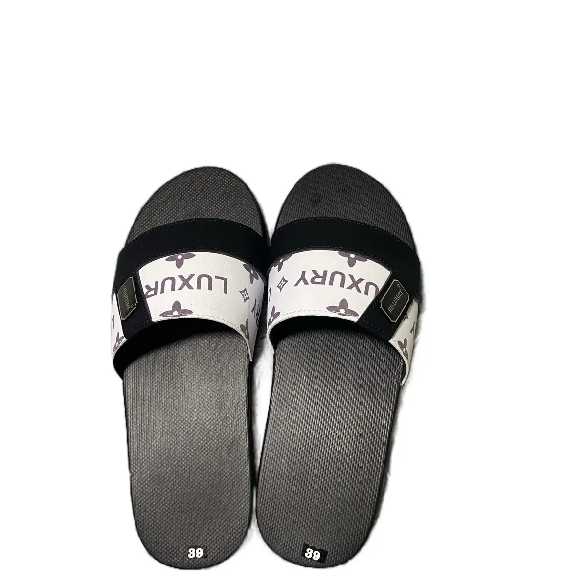 Đế Bằng HD Luxury Nam Màu Đen Trắng - Dep Quai Ngang - DéP(freship) Dép Lê Cao Su Slipper
