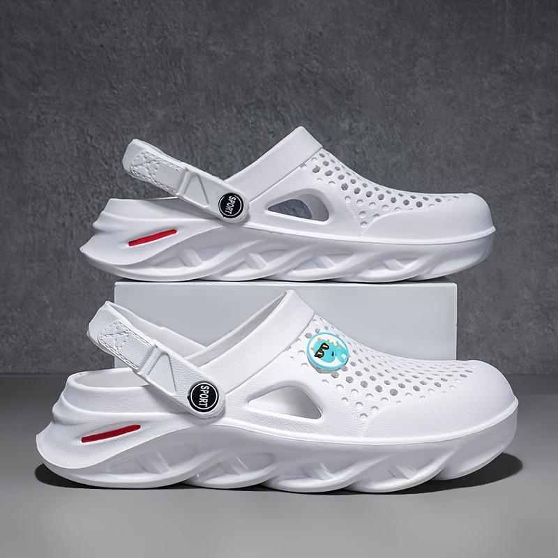 Men's-On Clogs - Comfortable Breathable EVA Sandals Outdoor, Beach &, Black with Blue Accent, Round Toe, Lightweight and Stylish Design Boy Walking Shoes 4