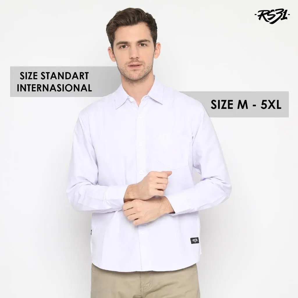 RS31 Baju Kemeja Alaska Shirt White Basic Cowok Jumbo - Kemeja Lengan Panjang Putih Polos Super Big Size
