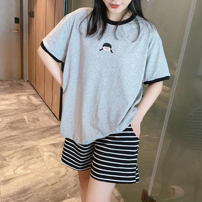 Bộ Đồ Ngủ Nữ, Phong Cách Mùa Hè, Áo Sơ Mi ngắn Tay Và Quần Đùi, Thiết Kế Hoạt Hình Dễ Thương Và Tươi Mới, Dáng Rộng Thường Ngày Thích Hợp Cho Học Sinh, Có Thể Mặc Được, Bộ Đồ Mặc Nhà do  bolatin 1