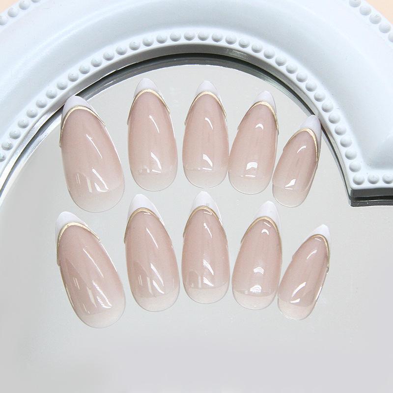 Almond Fake Nail, 24pcs/box French Style Press on Nails with Tools for Women & Girls DIY Nail Art, Elegant Stick on Nails Kit 3