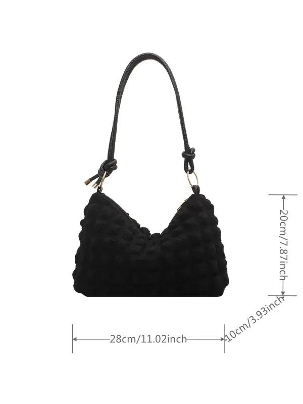 Textured Knot Design Tote Bag for Women, Work Bag, Fashion Plush Underarm Handbag, Casual Quilted Shoulder Purse for Work & Daily Used 5