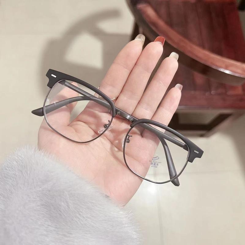 Product Introduction of New Retro Personalized Eyebrow Frame Men's Business Leisure Trend Half Frame Female Anti Blue Light Glasses Plain Glasses for Bare Face 2