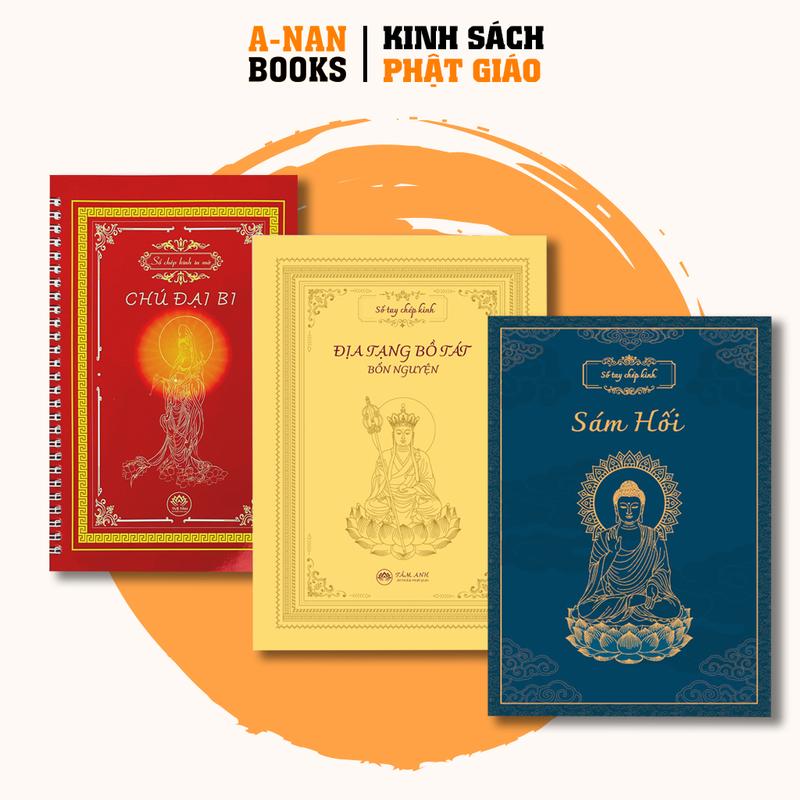 Sách - Combo 3 Vở Sổ chép kinh in mờ cao cấp Kinh Địa Tạng, Chú Đại Bi, Kinh Sám Hối (TẶNG KÈM BÚT VIẾT) - Anan Books