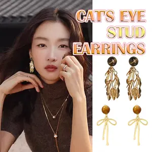 anting wanita tahan lama gaya modis Anting Rumbai Mata Harimau Anting Wanita Batu Tiger Eye lucu