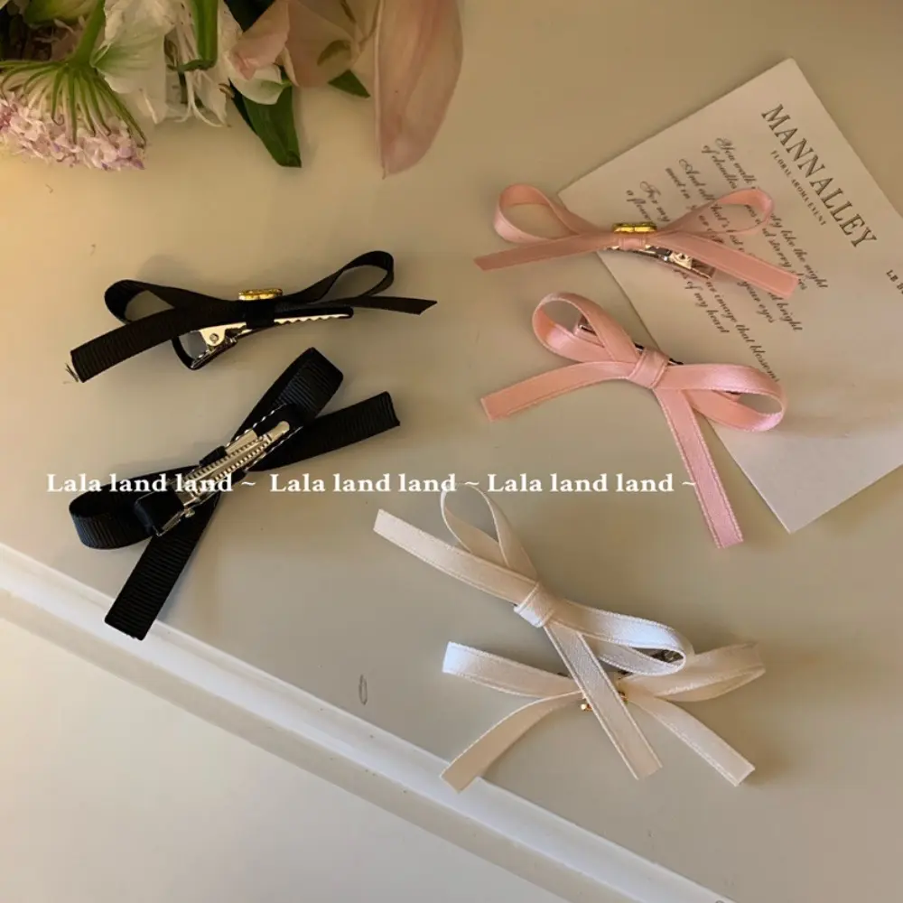 miinout 2pcs Korean Sweet Ballet Ribbon Bowknot Hair Clips Hair Accessories Headwear Bow Hairpin Fashion Mini Grab Clips Bang Clip Girls