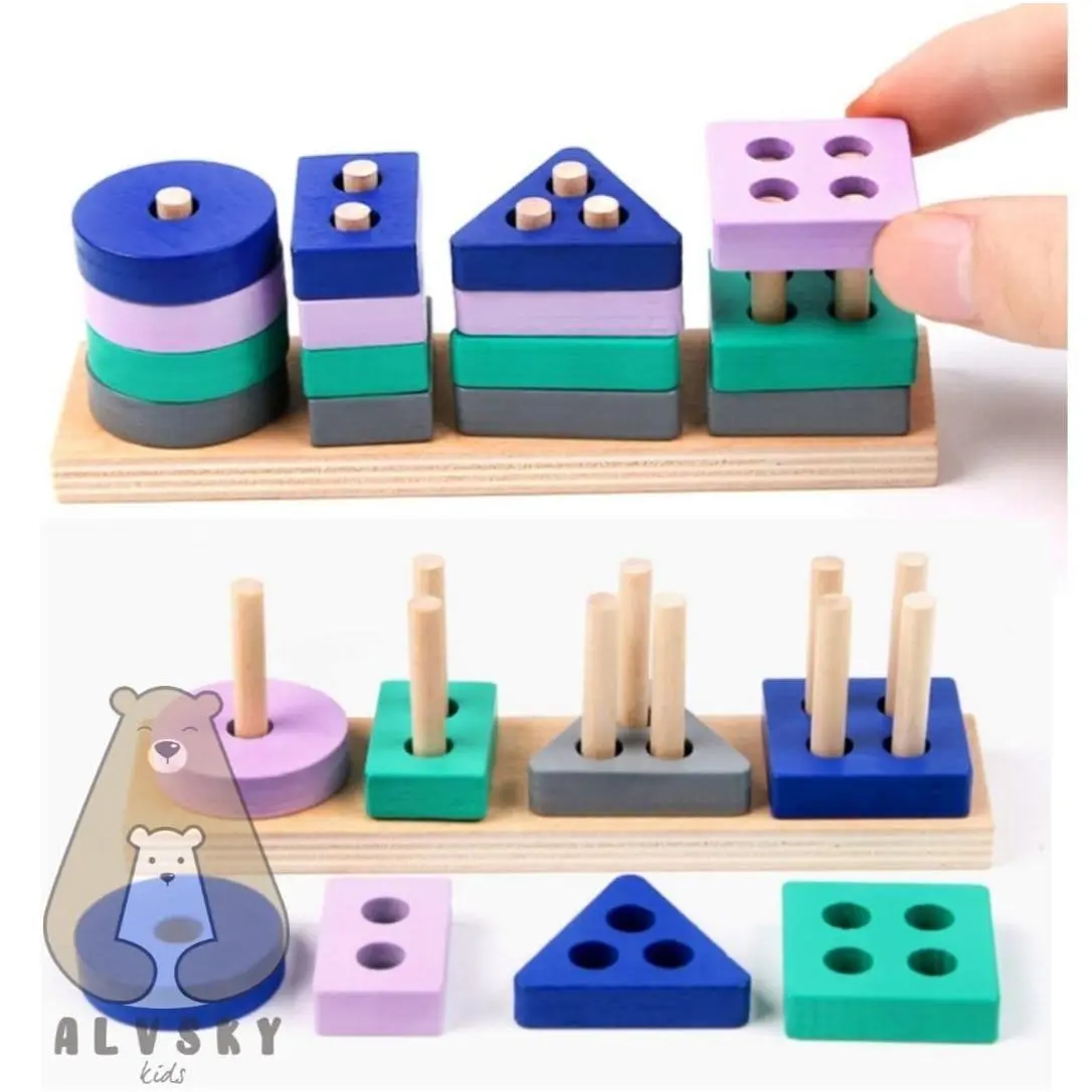 HAPPYBEAR MAINAN EDUKASI ANAK BASIC SHAPE KAYU BALOK GEOMETRI BENTUK WARNA