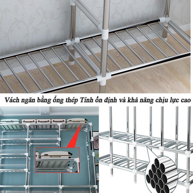 Product Introduction of Tủ Quần Áo Tủ Vải Khung Thép Chốt Thép 5 Buồng 10 Ngăn Cỡ Lớn 250Cm khung thép cỡ lớn treo quần áo gấp gọn thoải mái 24