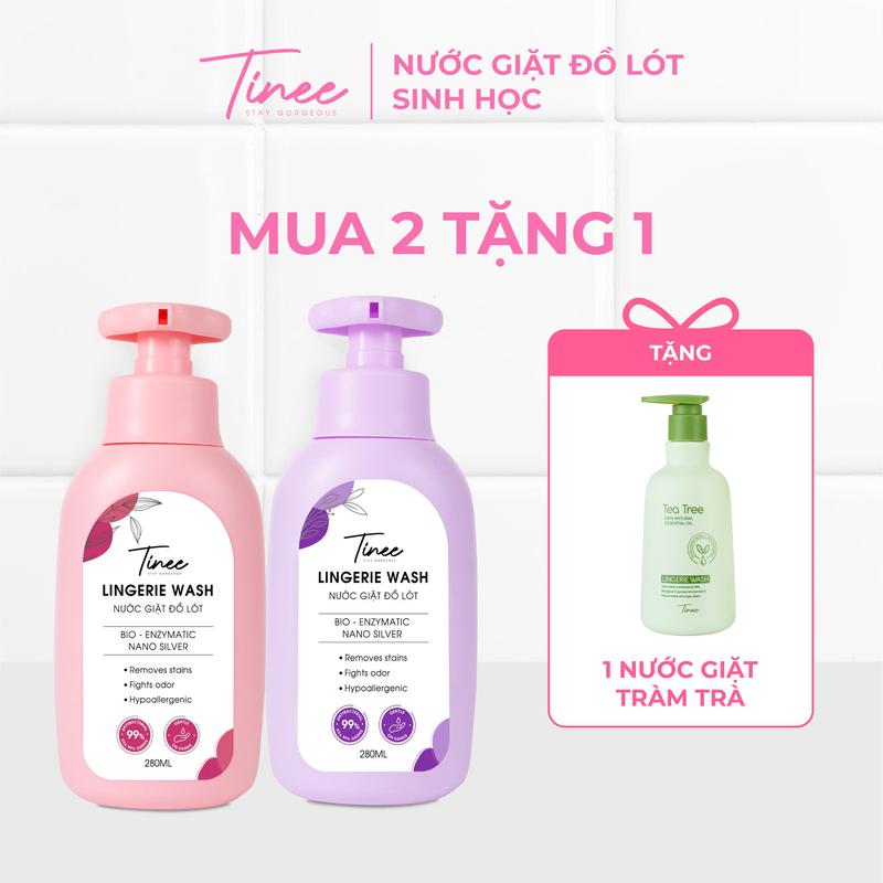 MUA 2 TẶNG 1 Combo 2 Nước Giặt Đồ Lót Sinh Học Làm Sạch và Kháng Khuẩn 280ml + Tặng Nước Giặt Đồ Lót Tràm Trà X2 Khả Năng Kháng Khuẩn 280ml