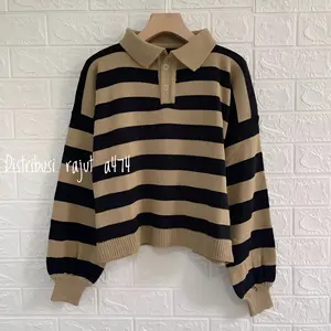 POLO SWEATER STARLA BLASTER BLOUSE STRIPPE LENGAN PANJANG Baju Wanita Atasan Kerah