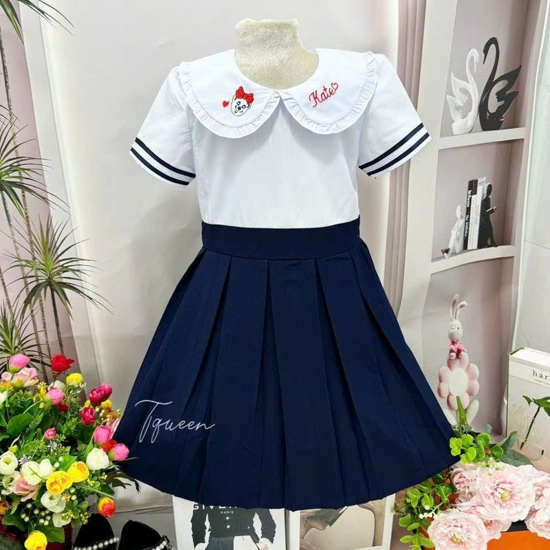 Đồng phục học sinh Áo + Váy liền không quần bé gái - Cotton mịn, hút mồ hôi - Việt Nam vay cho be 1