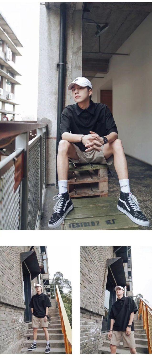 Product Introduction of Green Short Sleeve Polo Shirt for Men Summer Ins Trend Loose Fit Hong Kong Style Versatile Casual Stylish Turn-down Collar Five-point Sleeve T-shirt 4