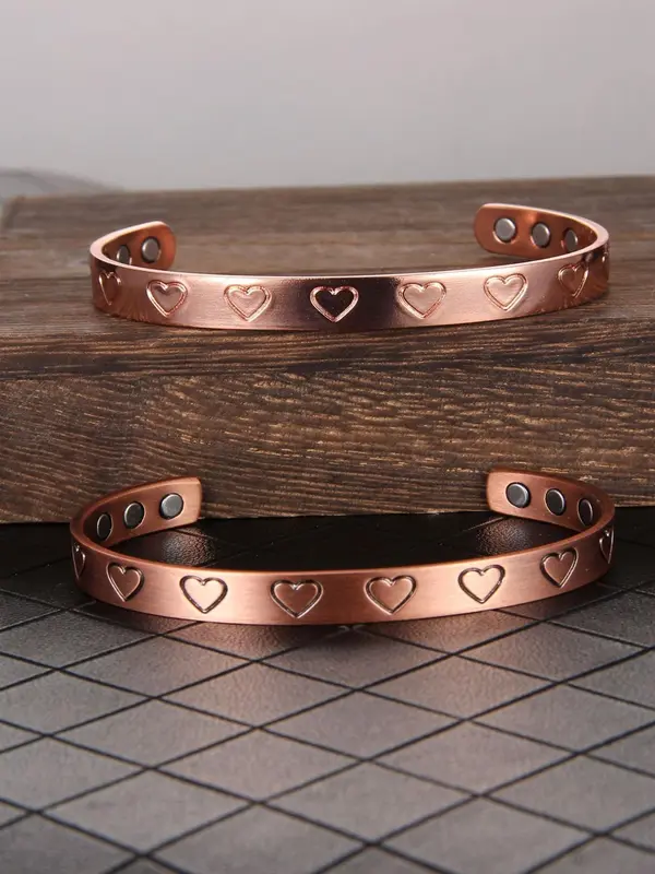 Women's Street Trend Heart Design Cuff Bangle Bracelet, Trendy Vintage Matching Bracelet, Chic Retro Jewelry As Gift for Girlfriend, Valentine's Day, Gift 0