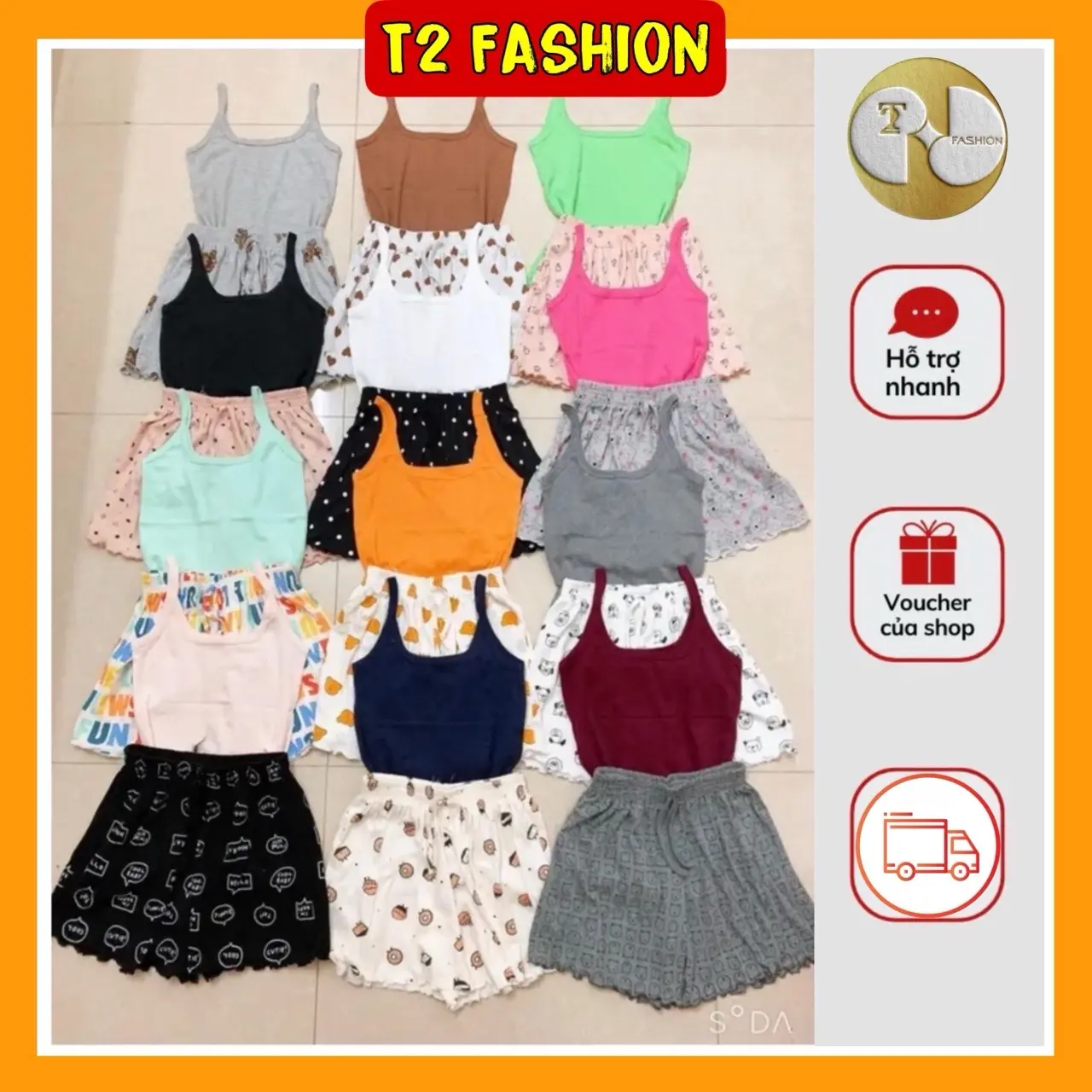 Set bộ áo 2 dây quần cotton hình cute T350 Nữ Nhung Women( không mút ngự c)
