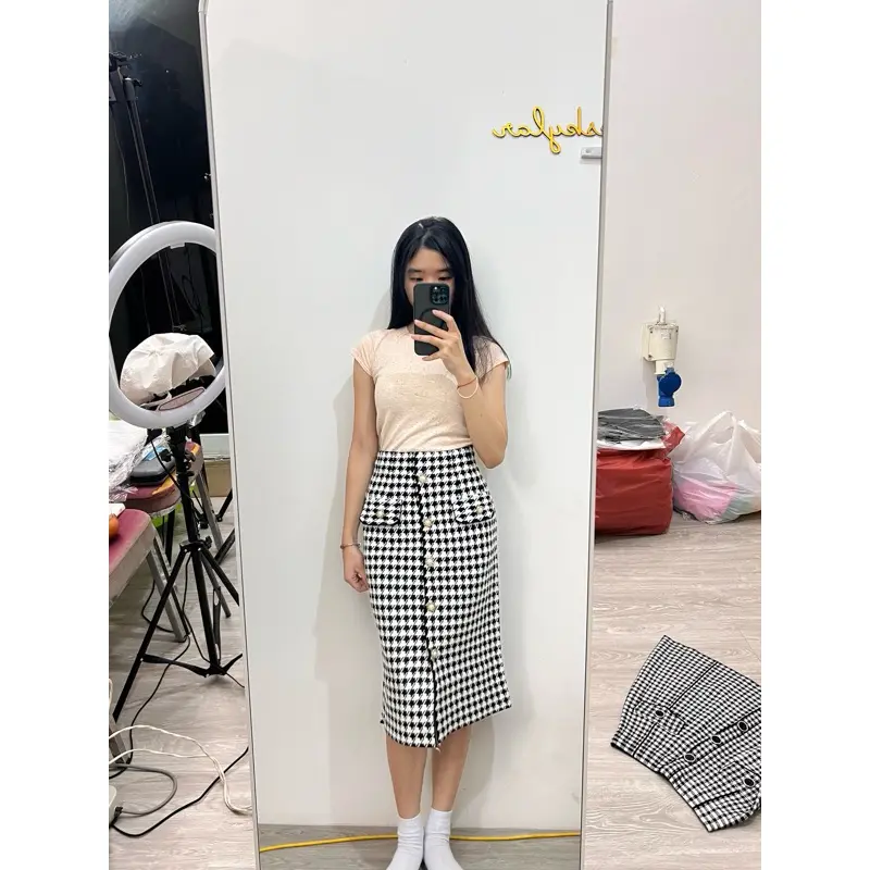 Rok Wanita Kerja Span 3/4 Alexa Knit Midi Skirt Kantoran Elegant Office Fashion Import Bangkok Bkk