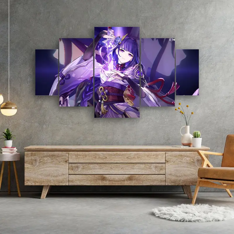 MASTER - Hiasan Dinding Poster Kayu RAIDEN SHOGUN GAME GENSHIN IMPACT 1 Set Gantungan Besi Frame 2