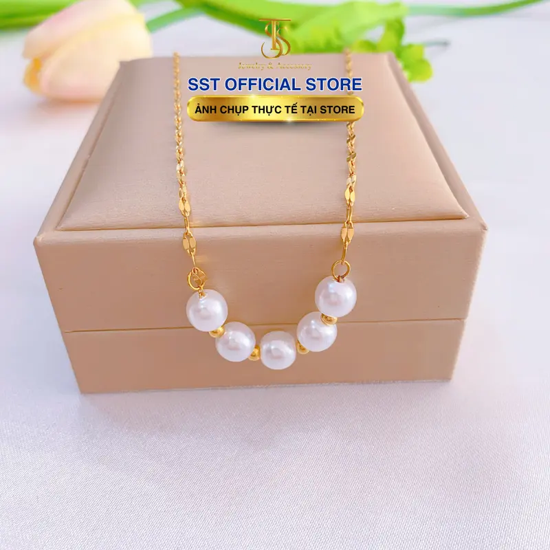 Dây Chuyền Nữ SST Official Ngọc Trai Phối Bi Dây Lá Me | Titan Không Đen Rỉ Sét VC437 8