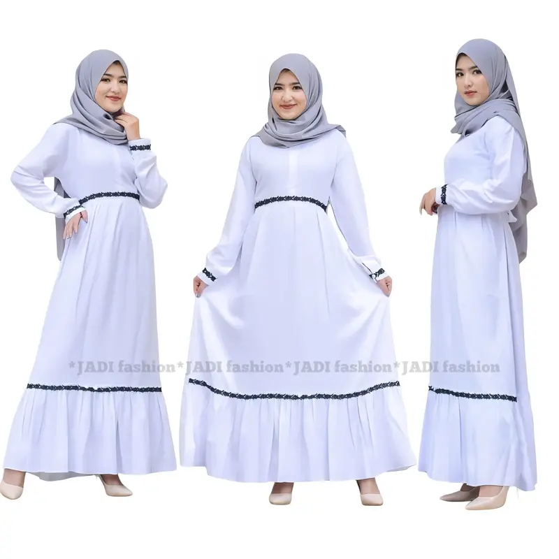 Baju Gamis remaja wanita dewasa Syakira Putih terbaru kekinian Baju Kondangan Modern Kombinasi Renda Tebal Crepe Muslim Dress  Kancing Syari 4