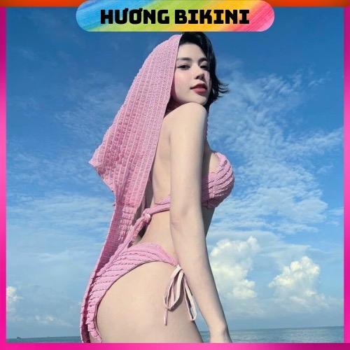 Đồ đi biển bikini 3món áo sẵn mút , quần và khăn chất đũi xốpp nhiều màu 2